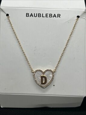 BaubleBar Gold Heart Initial Necklace with White Inlay and Crystal Edge *NOTES*